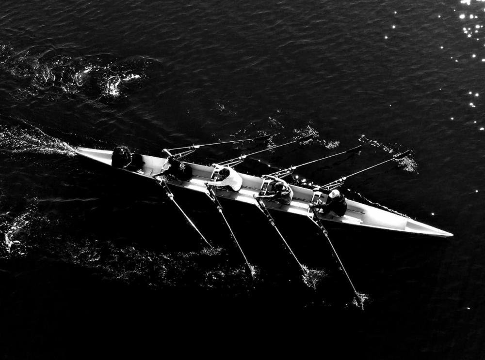 rowers on a lake black and white DUAL banner rowers on a lake black and white DUAL banner