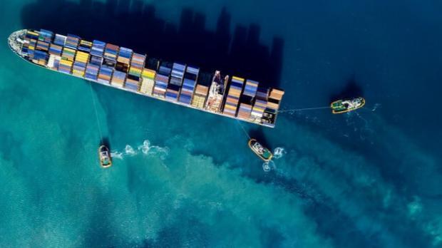 Cargo ship aerial view