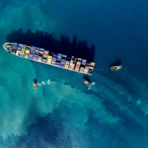 Cargo ship aerial view